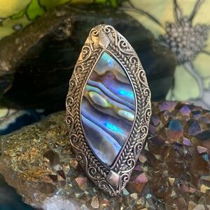 sterling silver abalone ring with scroll framing size 8.25